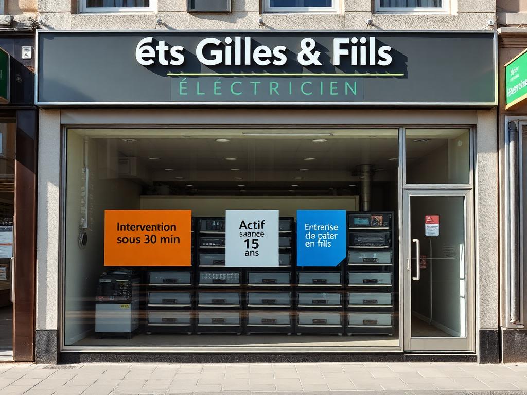 Artisan électricien devant son magasin